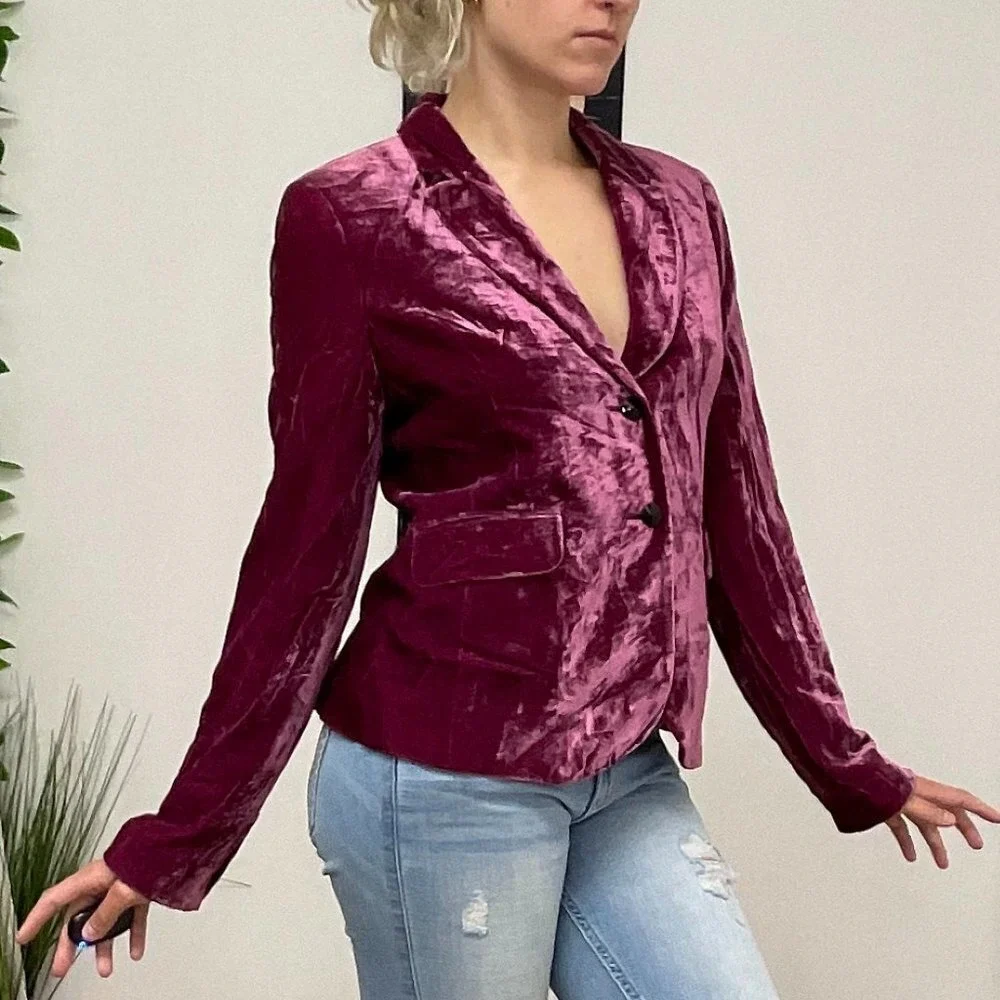 Philippe Adec Button-Up Velvet Blazer Jacket Long Sleeve Size 8 Purple